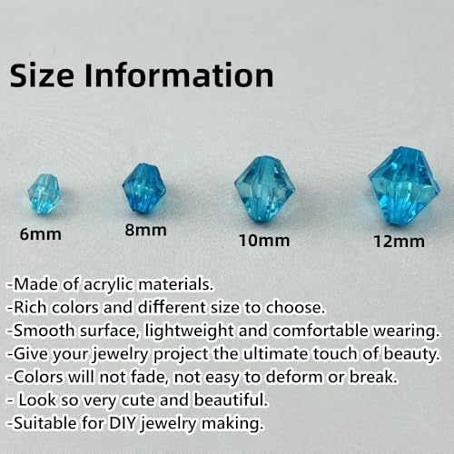 200pcs 10mm Acrylic Bicone Beads Faceted Acrylic Crystal Spacer Beads for Bracelet Necklace Earring Keychain Jewelry Making Crafts(Lake Blue) - color: Lake Blue, size: 10mm