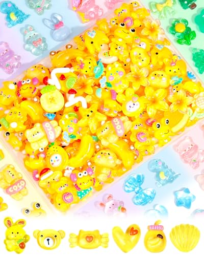 100PCS FIVEIZERO Cute Slime Charms Bulk Set – Kawaii Flatback Resin Charms for Crafts, Mini Decoden Acrylic Embellishments for Phone Junk Cases, Scrapbooking & DIY Decoration (Yellow) - color: Yellow