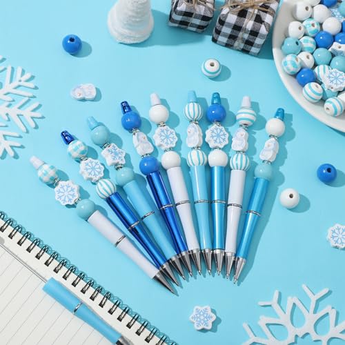 Colarr 24 Sets Plastic Beadable Pens DIY Pens Making Kit Assorted Wood Beads Crystal Spacer Black Ink Ballpoint for Women Crafts Office Family Gifts(Snowflake) - style: Snowflake