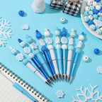 Colarr 24 Sets Plastic Beadable Pens DIY Pens Making Kit Assorted Wood Beads Crystal Spacer Black Ink Ballpoint for Women Crafts Office Family Gifts(Snowflake) - style: Snowflake