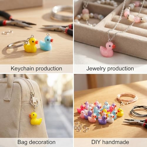 Keychain Charms Bulk 30pcs mixed Cute 3D Charms for Keychain Making for Bracelet Earring Jewelry Making DIY Crafts Includes Animal Food Fruit Flower Designs - color: Duck Mix
