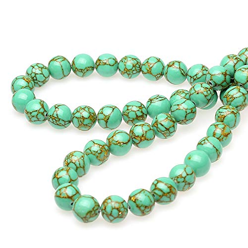MJDCB Round Stone Beads Synthetic Golden Line Turquoise Loose Beads are Used in Jewelry Design to Make Bracelets and Necklaces (4mm) - color: Synthetic Golden Line Turquoise, size: 4mm