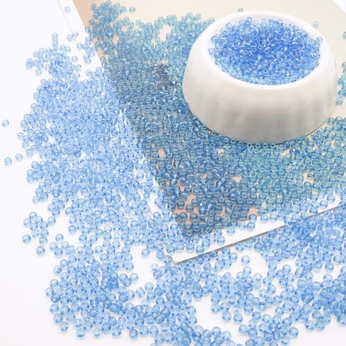 Blue Glass Seed Beads 5000 Pcs, 3mm Small Craft Pony Beads Bulk for Bracelets, DIY Necklace Ring Waist Chain - color: Lake Blue