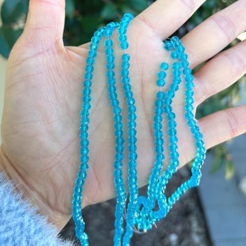 500pcs Czech Faceted Rondelle Crystal Glass Loose Beads 4mm Small Tiny Spacer Bulk Aquamarine Blue for DIY Craft Jewelry Making CCR410 - color: Aquamarine Blue, size: 4mm (0.16") - 500pcs