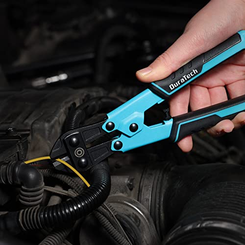 DURATECH 8-inch Mini Bolt Cutter with Bi-Material Ergonomic Handle Grip, Security Lock, Chrome Vanadium Steel Blade for Wire, Cables, Chains, Small Screws - size: 8"