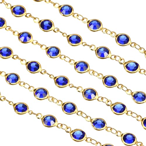uxcell 2 Yards Blue Rhinestone Chain Bulk with Gold Plated Brass Chain for Jewelry Making Craft DIY Bracelet, Necklace, Glass, Shoes, Clothes Decoration (1 Yard for Each Piece) - color: Blue Gold