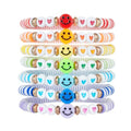 Rainbow Heishi Surfer Bracelets Set for Women Stackable Clay Beaded Bracelets Disc Stretch Preppy Bracelets Layering Colorful Friendship Bracelets Team Cheer Bulk Boho Summer Beach Jewelry Gift - style: Smiley Face with Heart