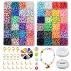 Echoed Elegance Clay Beads 2 Boxes Bracelet Making Kit, 8042 pcs Beads for Jewelry Making, Round Letter Beads with Charm and Elastic Strings, Friendship Bracelets Holiday Gifts for Girls Adults - color: Clay Beads Kit (2 Boxes with Accessories)-about 8042