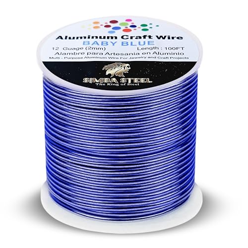 12 Gauge 100FT Aluminum Jewelry Wire for Crafts, Sculpting, Bendable for Crafts, Wire for Jewelry Making, Floral & Beading Use, Blue Color, Simba Steel (Blue 100FT) - style: Blue 12 G (2mm) x 100 FT