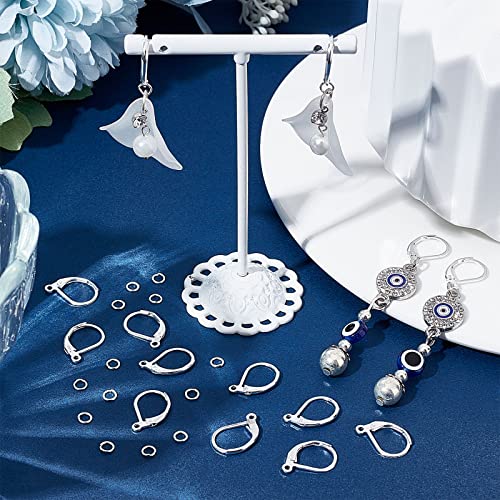 Beebeecraft 1 Box 20Pcs 925 Sterling Silver Plated Leverback Earwires French Earring Hooks 15.6x10x2mm Interchangeable Dangle Ear Wire Findings with 20Pcs Open Jump Rings for Jewelry Making - color: 20pcs S925 Plated #2