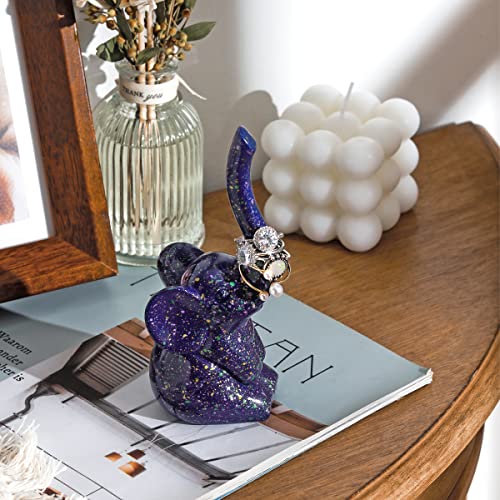 PUDDING CABIN Purple Elephant Ring Holder Cute Ring Organizer Stand Display, Unique Elephant Gift for Women Mom Mother's Day Birthday Engagement Bridesmaid Christmas Gift - style: Purple Elephant