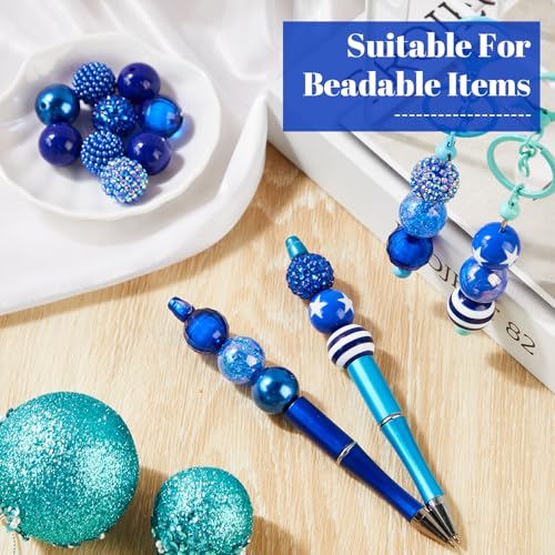 Ferreve 20 Pcs Chunky Bubblegum Beads 20mm Focal Pen Large Rhinestone Pearl Beads for DIY Beadable Pen School Jewelry Making Keychain Craft Making(Dark Blue) - color: Dark Blue