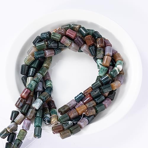 Natural Indian Agate Cylinder Tube Beads 10x14mm 38cm/str Loose Semi Gemstone Stone Beads for Making Bracelets Necklace - color: Indian Agate