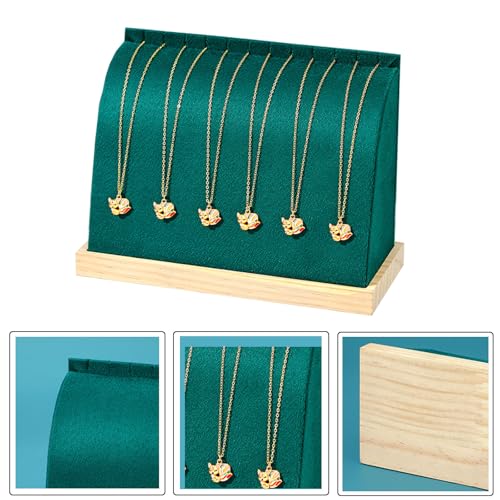 Cambered Necklace Display Stand with Flannelette Soft Mat Wood Jewelry Organizer Tabletop Display Holder for Necklaces, Choker Pendant (Green) - color: Green
