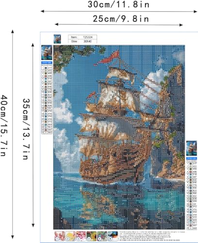 MOMDEDP 5D Diamond Painting Art Kit for Adults, Sailing Ship at Sea, Fantastic Landscapes DIY Full Drill Dots Gem Art Paint for Home Wall Decor 12 x 16 Inch