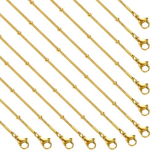 12 Pack Gold Stainless Steel Round Snake Chain Necklace Bulk DIY Craft Adjustable Jewelry Necklace Chain for Women Men - color: Gold Snake Bead, size: 20 inches