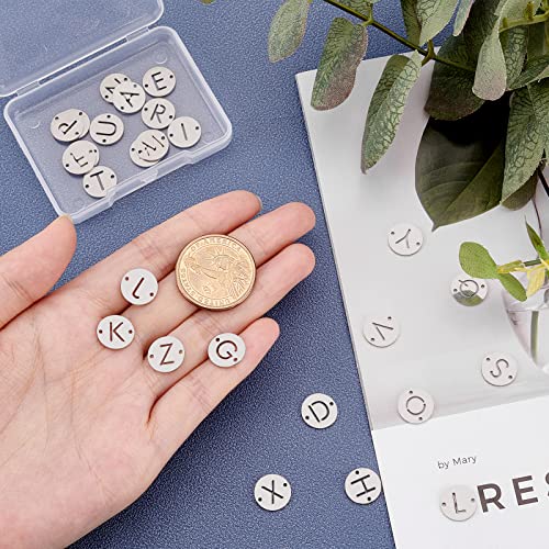 UNICRAFTALE Stainless Steel Alphabet Link Charms from A to Z Letter Pendants Connectors for Earring Bracelet Necklace Flat Round Metal Pendant DIY Earring Bracelet Making - color: Metal Color
