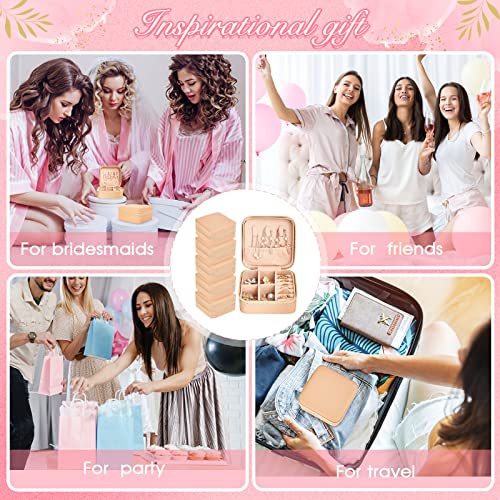 Taiyin Travel Jewelry Case, Bridesmaid Gifts Mini Jewelry Organizer, PU Leather Portable Earring Box for Women Girls - color: Beige