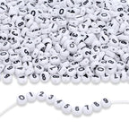 LAIDANLA 1000PCS Acrylic Number Beads Black Number White Round Bead 7×4mm for Jewelry Bracelets Necklaces Key Chains Making - color: T-Black Number White Beads