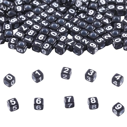 1000pcs Black Acrylic Number Beads 6x6mm Mixed Cube Number Beads 0-9 for Bracelets Necklaces Jewelry Making - color: Black Mixed White Number 0-9