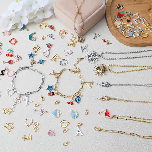 59FT 18K Gold Necklace Chains for Jewelry Making 12 Rolls Gold Plated Stainless Steel Jewelry Chains Kit with 52 Letter Pendants,Pliers,Jump Rings,Lobster Clasps Accessories for DIY Necklace Bracelet - color: 18k Gold Plated+Stainless Steel 59Ft