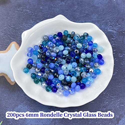 200pcs Crystal Glass Beads 6mm Faceted Rondelle Glass Spacer Beads with Hole for Bracelets Necklace Earring DIY Jewelry Making Craft(Blue Series) - color: Blue Series, size: 6mm