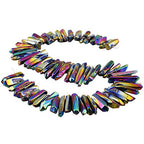 rockcloud Natural Rock Crystal Points Titanium Coated Clear Quartz Sticks Spikes Top Drilled 15 inch Strand,Gold - color: #17-Raibow Coated(Polished)