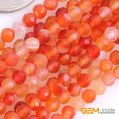 GEM-Inside 3mm Natural Stone Faceted Red Carnelian Agate Spacer Small Beads for Jewelry Making 15'' - color: Red Carnelian Agate, size: 3mm