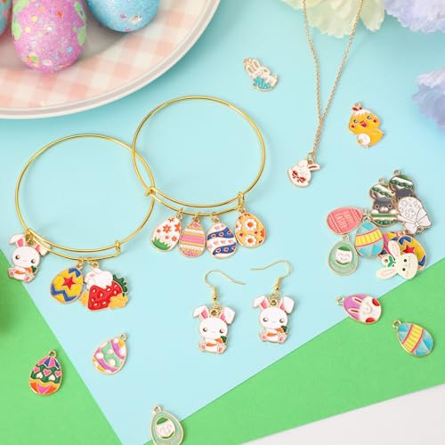 SANNIX 350pc Easter Charms for Jewelry Making - Bulk Easter Egg Bunny Rabbit Pendant Charms for Bracelet, Necklace, Earring Crafts - color: Easter Color