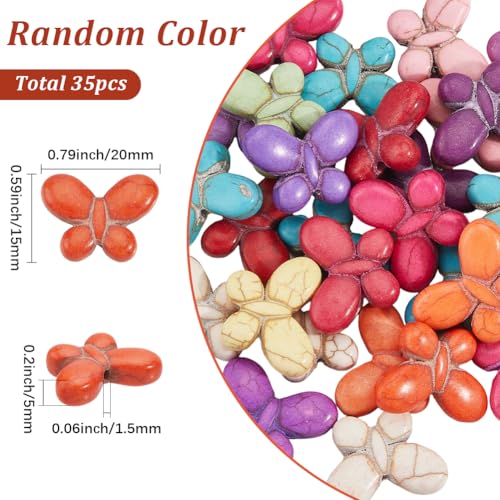 SUNNYCLUE 1 Box 35Pcs Turquoise Butterfly Beads Synthetic Gemstone Beads Bulk Random Mixed Colorful Dyed Stone Butterflies Shaped Loose Spacer Strand for Jewelry Making Bracelet DIY Craft Supplies