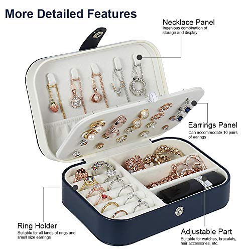 jiemei Jewelry Box, Travel Jewelry Organizer Cases with Double Layer for Women's Necklace Earrings Rings and Travel Accessories (Dark Blue) - color: Dark Blue