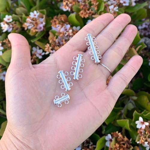 1pc Adabele Authentic Sterling Silver 2 Strands Multi-Strand Slide Lock Tube Clasp Set Tarnish Resistant for DIY Layering DIY Jewelry Making SS92-2 - color: White Gold/Rhodium Plated Sterling Silver, size: 2-Strand clasp - 1pc