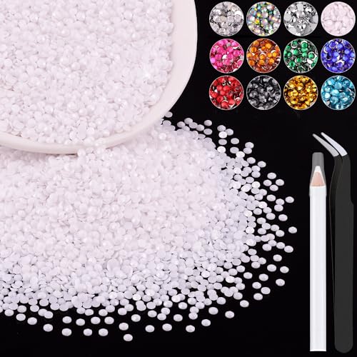 5000PCS 3mm Resin Rhinestones in Bulk (White), Bedazzling Flatback Crystals for Crafts DIY Nail Decoration, Gems Charms for Tumbler Shoes Clothing Fabric with Pickup Pen and Tweezers - color: A05 Resin Rhinestones (White), size: 3mm