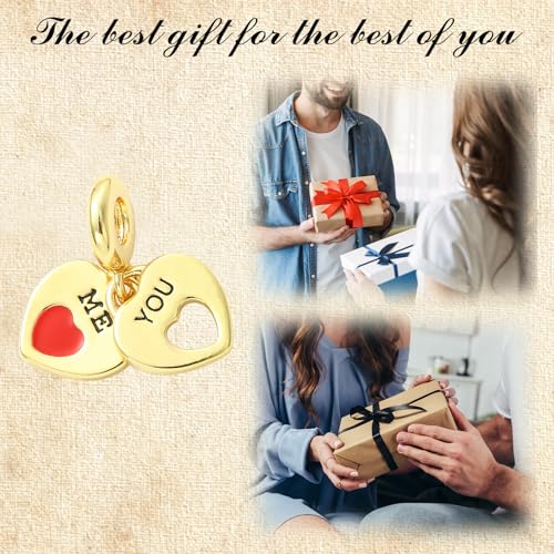 Charms for Jewelry Making Real 18K Gold Plated Dangle Charms Large Hole European Brass Pendant for Bracelet Necklace Women Gift - style: Heart