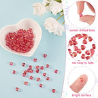 UR URLIFEHALL 100 Pcs Transparent Spray Painted Glass Beads with Glitter Powder Heart Spacer Cerise Beads for Jewelry Making DIY - color: 100pcs-6x6x4mm-cerise glitter heart glass beads