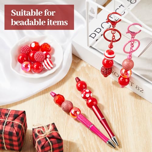 Ferreve 20 Pcs Chunky Bubblegum Beads 20mm Focal Pen Large Rhinestone Pearl Beads for DIY Beadable Pen School Jewelry Making Keychain Craft Making(Red) - color: Red