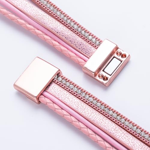 FANCY SHINY Mothers Day Gifts Boho Leather Wrap Bracelet Stackable Infinity Chunky Cuff Bracelets Western Hippie Outfits Jewelry Valentine Gifts for Women - color: Pink