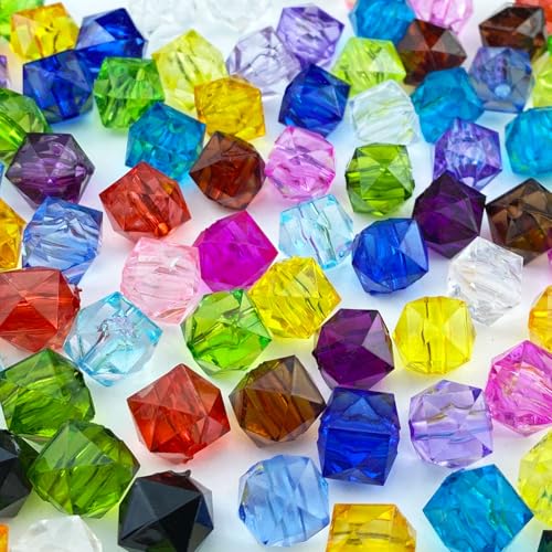 Jmassyang 300 Pieces 8mm Acrylic Faceted Cube Beads Colorful Square with Hole Plastic Loose Spacer Bead for DIY Wind Chimes Suncatcher Necklaces Bracelets Earrings Jewelry Making(Mixed Colors) - color: Mixed Colors, size: 8MM