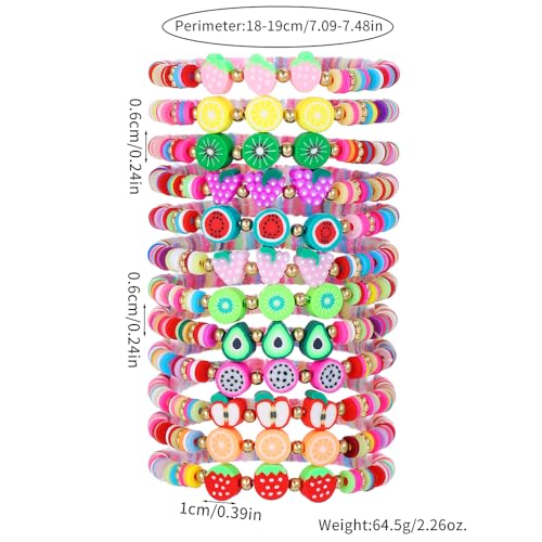 Friendship Bracelets Boho Stackable Bracelets for Women Surfer Heishi Clay Bead Bracelets Stretch Preppy Bracelets Colorful Boho Bracelets for Women - color: 12PCS FRUIT