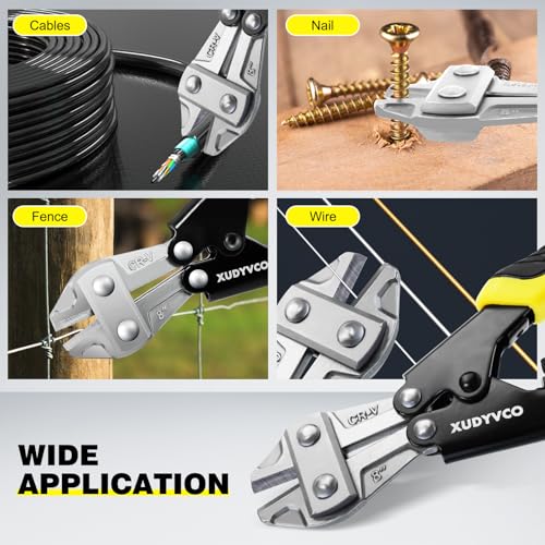 XUDYVCO Mini Bolt Cutters, Premium 8IN Heavy Duty Wire Cable Cutters with Non-Slip Handle, Multi-Function Wire Snips Pliers Clippers with Labor-Saving Spring Loaded for Chain Mesh Screw Fence Rivets