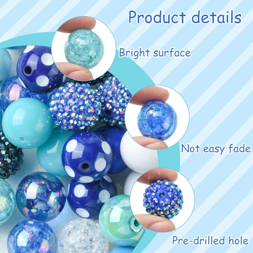 DanLingJewelry 50Pcs Random Blue Series 20mm Acrylic Round Chunky Bubblegum Large Ball Beads for Jewelry Bracelets Making - color: 50pcs - blue