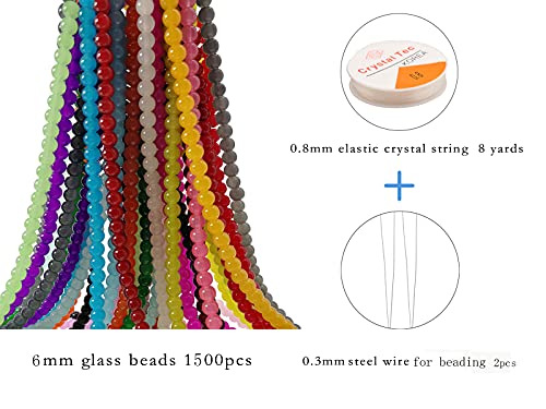 1500PCS 6mm Glass Round Beads Bulk， Imitative Jade Beads, Bracelet Loose Beads for Jewelry Making Earring, Necklaces, and DIY Crafts (6mm) - size: 6mm Mixed