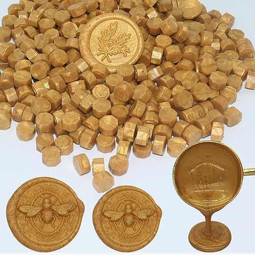 250pcs Wax Seal Beads Gold, Andotopee Premium Sealing Wax Beads for Stamp Seals, Octagon Seal Stamp Pellets Refill Pack for Wedding Invitation, Letter Envelope, Scrapbook Crafts (Vintage Gold) - color: Gold