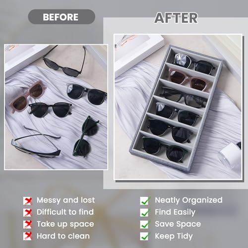 Juexica 4 Pcs Velvet Sunglasses Organizer Tray 6 Grid Sunglass Organizer Velvet Tray Stackable Glasses Display Case for Women Glasses Jewelry Display Watch (Gray) - color: Gray