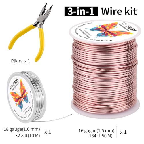 16 Gauge(1.5mm) Aluminum Wire 164 Feet(50 M) KSVZS Bendable Metal Wire for Crafts, Sculpting, Armature, Jewelry Making【3-in-1】+18 Gauge(1.0 mm) 32.8 Ft(10 M)+1 Plier(Pink) - size: 16Gauge, style: Pink