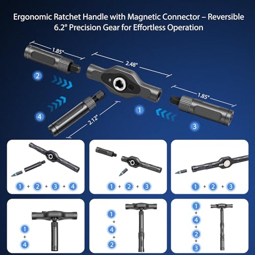 Ratcheting Screwdriver Set, 24-in-1 Multi-Bit Driver with 6.2° Fine Tooth Ratcheting Gear, S2 Steel Bits, Extended Lever Handle, Magnetic Tips, Compact Tool Kit for Home Repair & DIY - size: 24 PCS