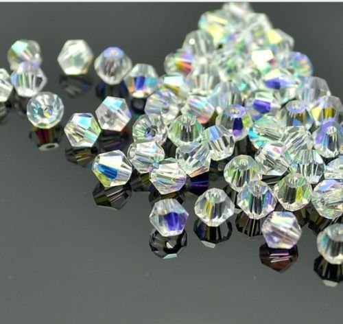DIY 4mm 1000Pcs Bulk Faceted Bicone Crystal Glass Beads with Container Box Beads for Making Jewelry (White) - color: white
