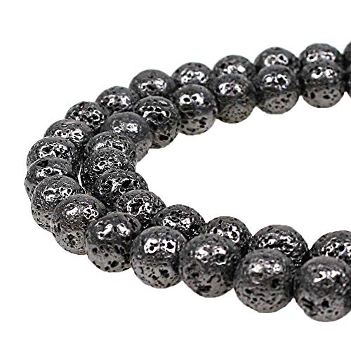 MJDCB Electroplate Black Natural Volcanic Lava Stone Round Loose Stone Beads DIY for Jewelry Bracelet Making (6mm) - color: Black Lava, size: 6mm