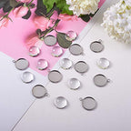 FASHEWELRY 10 Sets Stainless Steel Flat Round Bezel Pendant Trays with Half Round Glass Cabochon Clear Dome for DIY Jewelry Making - color: 16mm-10 Sets