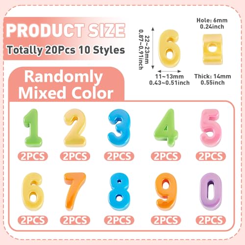 FASHEWELRY 20Pcs Number Acrylic Beads Large Hole Iridescent Beads 0-9 Big Plastic Blocks European Bead 3D Kandi Bead for Keychains Necklace DIY Arts Craft - color: Random #2, size: 0 - 9